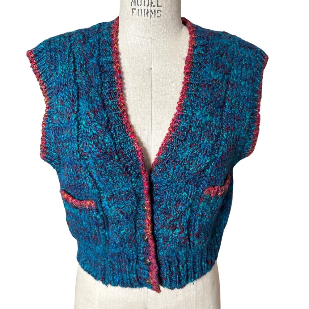 Vintage 90s Liz Claiborne Knit Wool Sleeveless Sweater Vest in Blue SIze Medium